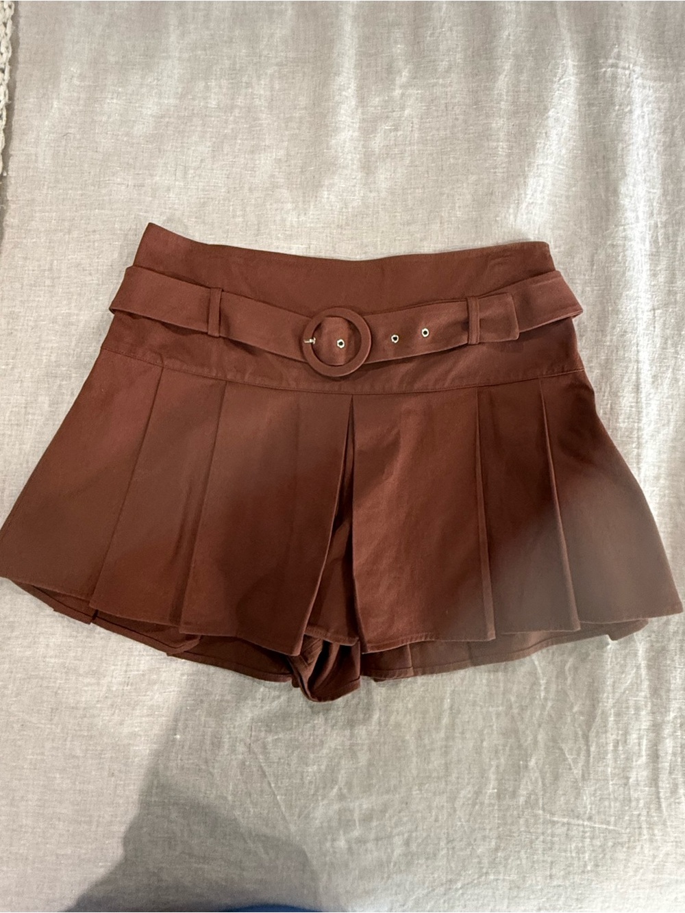Maeve Rust-Brown Pleated Belted Skort Anthropology
